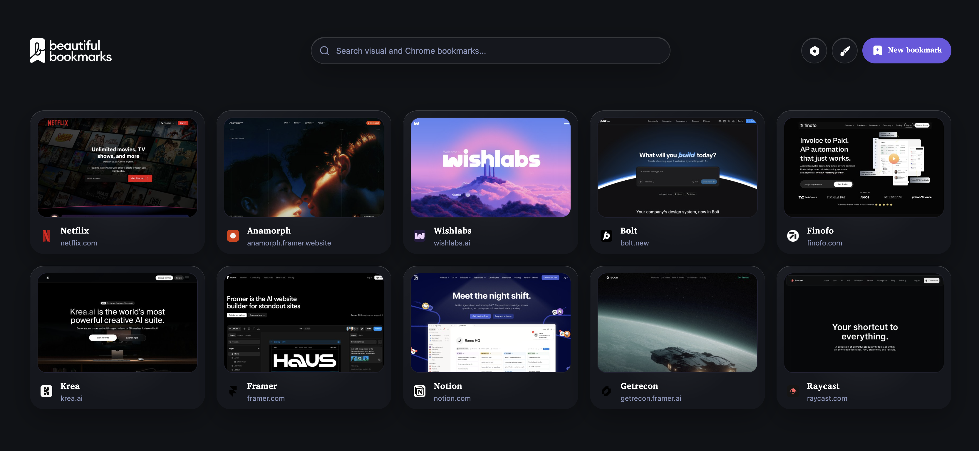 A customizable visual bookmark grid